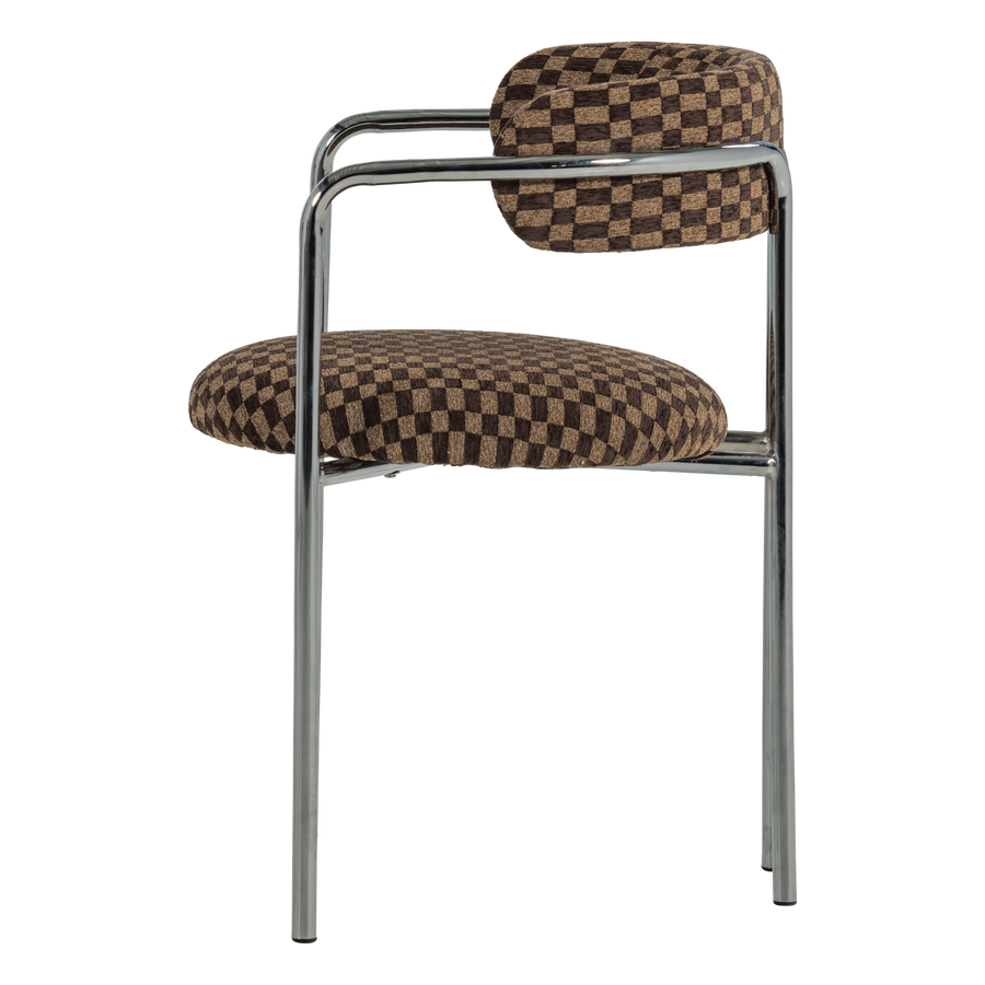 Cuby eetkamerstoel chroom ruitstof bruin - set van 2
