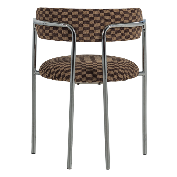 Cuby eetkamerstoel chroom ruitstof bruin - set van 2