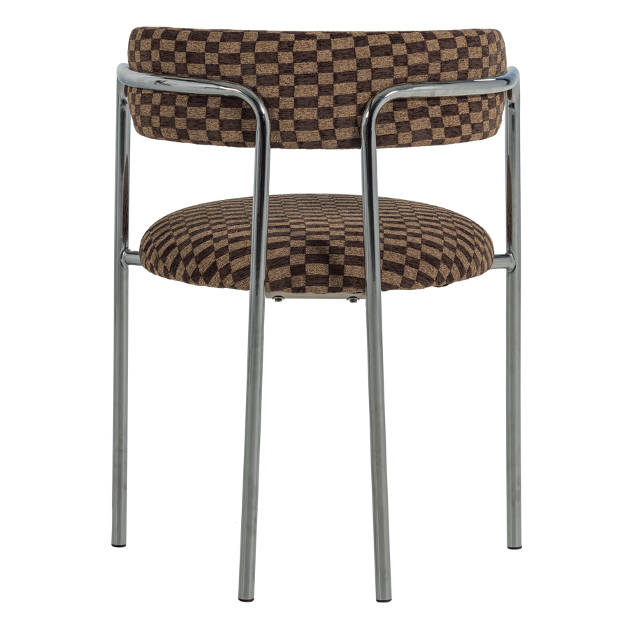 Cuby eetkamerstoel chroom ruitstof bruin - set van 2