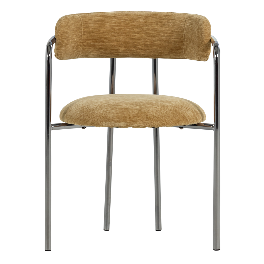 Cuby eetkamerstoel chroom stof lichtgeel - set van 2