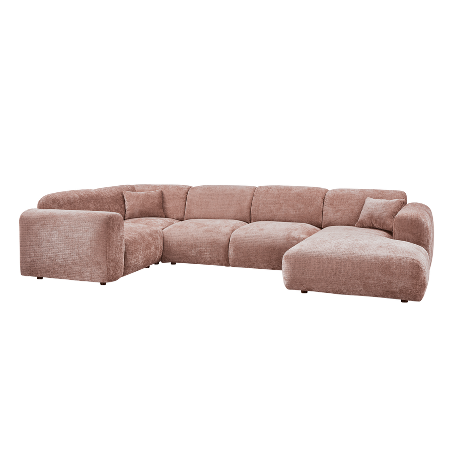 Cloud hoekbank links chenille taupe/roze
