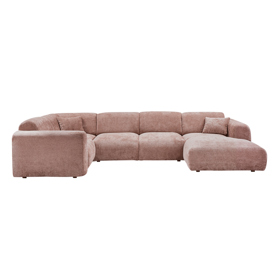 Cloud hoekbank links chenille taupe/roze