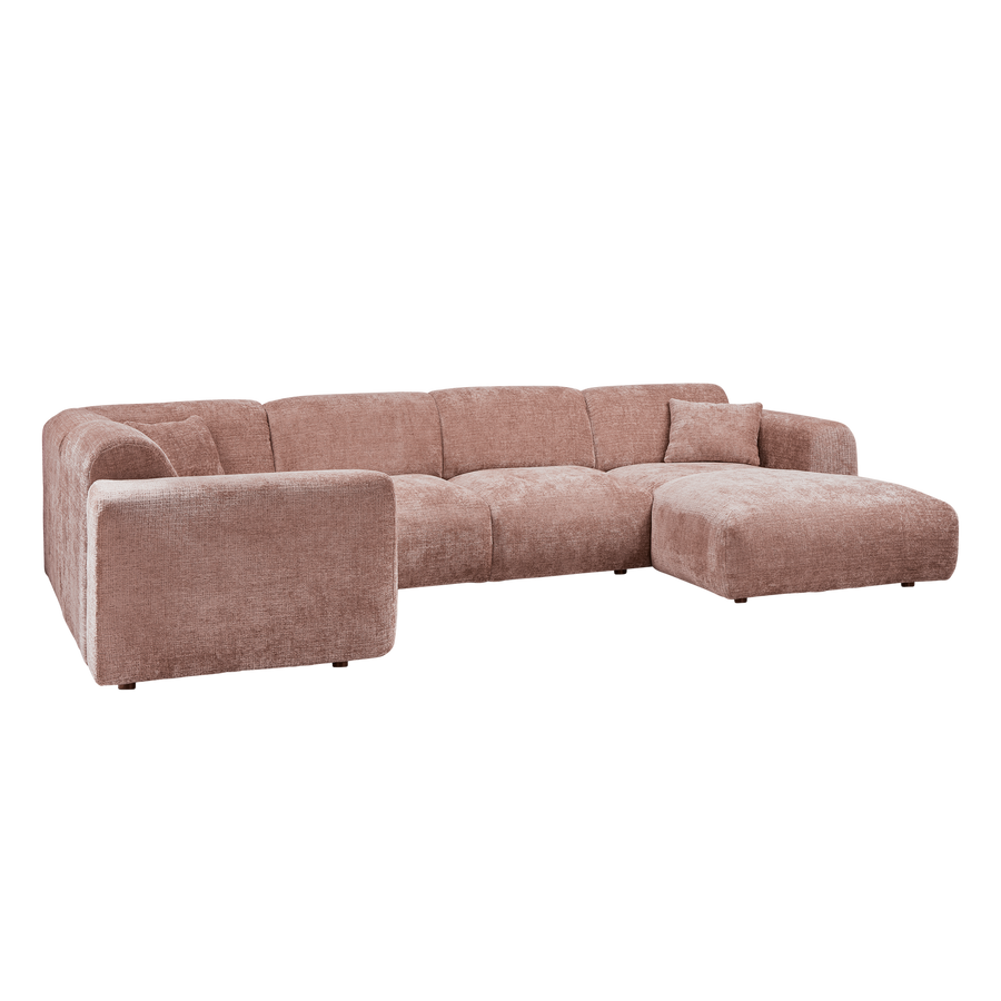 Cloud hoekbank links chenille taupe/roze