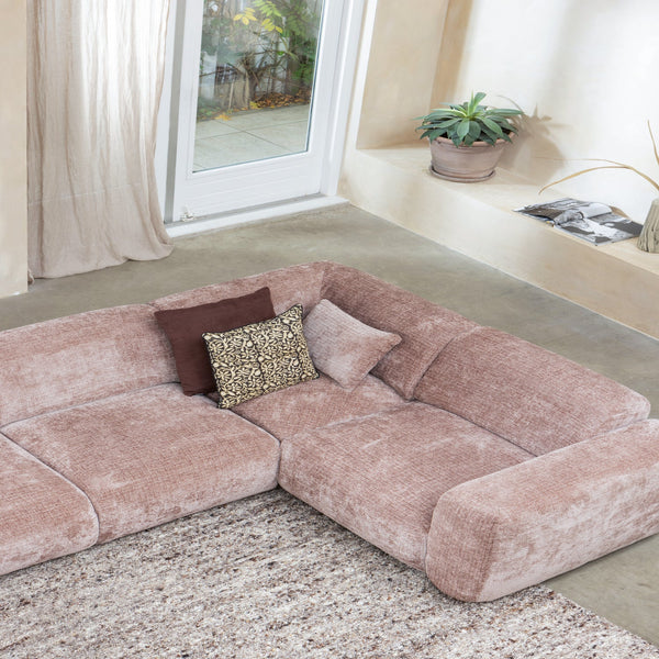 Cloud hoekbank rechts chenille taupe/roze