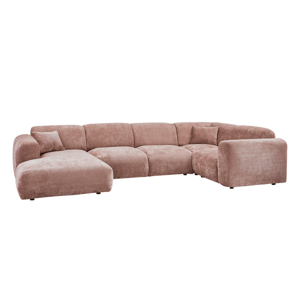 Cloud hoekbank rechts chenille taupe/roze