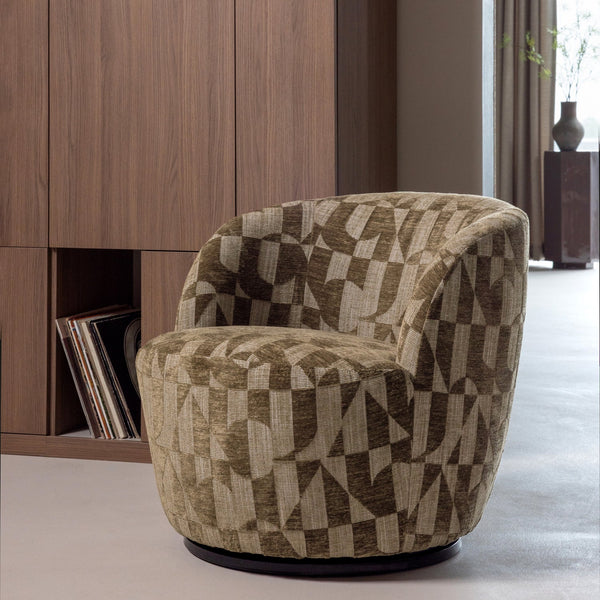 Serra draaifauteuil grafisch patroon olijfgroen