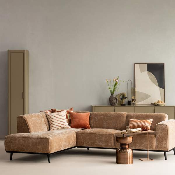 Statement hoekbank links chenille velvet taupe
