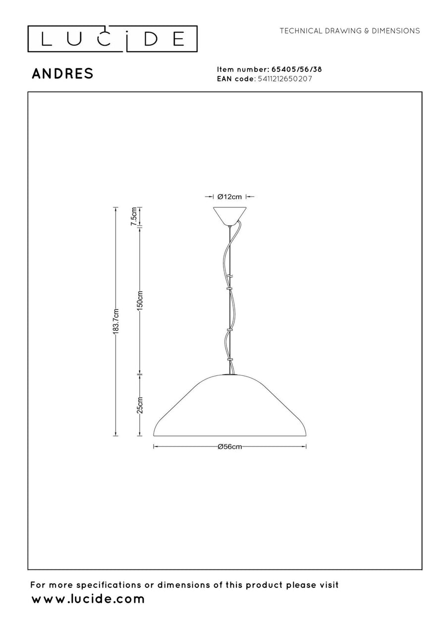 Lucide ANDRES hanglamp Ø 56 cm, E27, crème