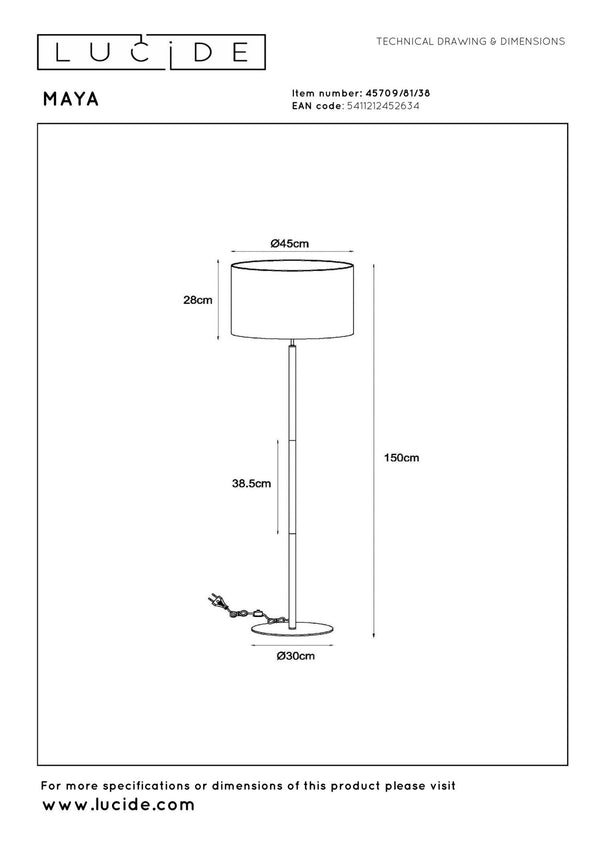 Lucide MAYA vloerlamp Ø 45 cm, E27, crème