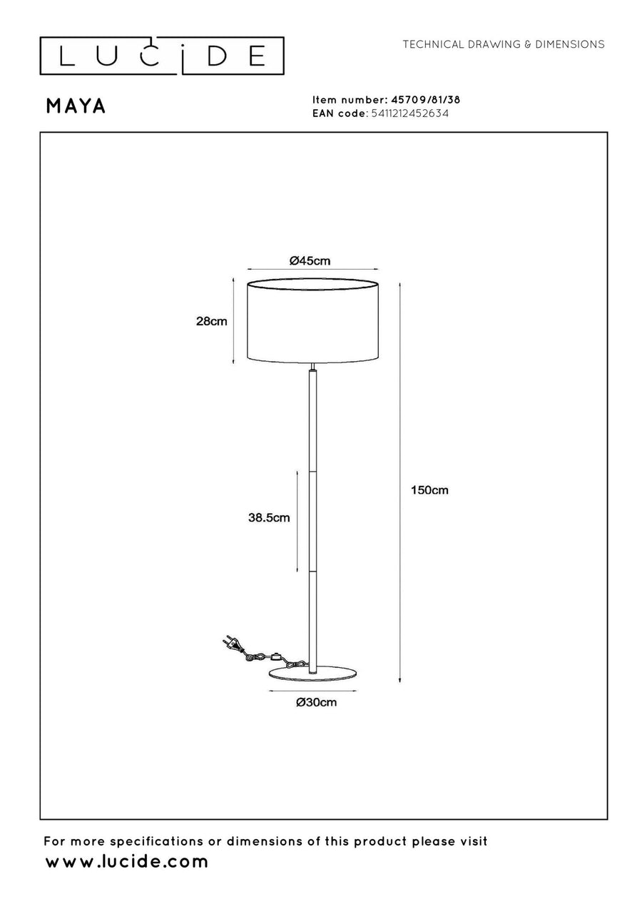 Lucide MAYA vloerlamp Ø 45 cm, E27, crème