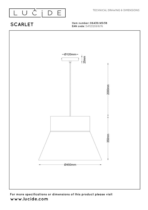 Lucide SCARLET hanglamp E27, crème