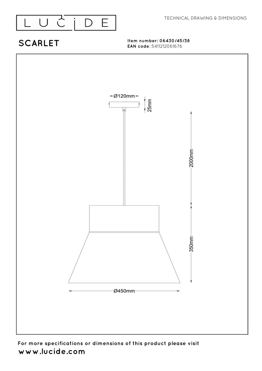 Lucide SCARLET hanglamp E27, crème