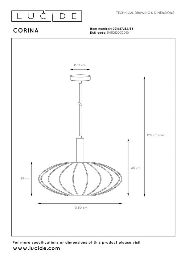 Lucide CORINA hanglamp Ø 50 cm, E27, crème