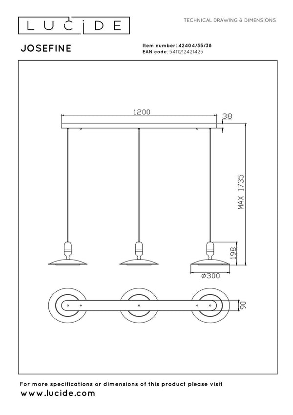 Lucide JOSEFINE dimbare LED-hanglamp 3 × 11 W, 2200–3000 K, crème