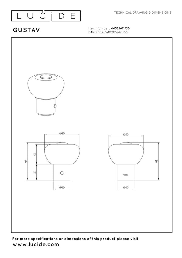 Lucide GUSTAV oplaadbare LED-tafellamp met dimfunctie, Ø 8 cm, 0,8 W, crème