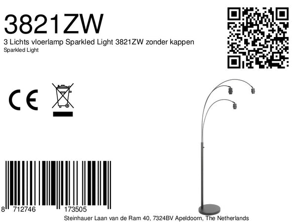 3 lichts vloerlamp sparkled light 3821zw zonder kappen