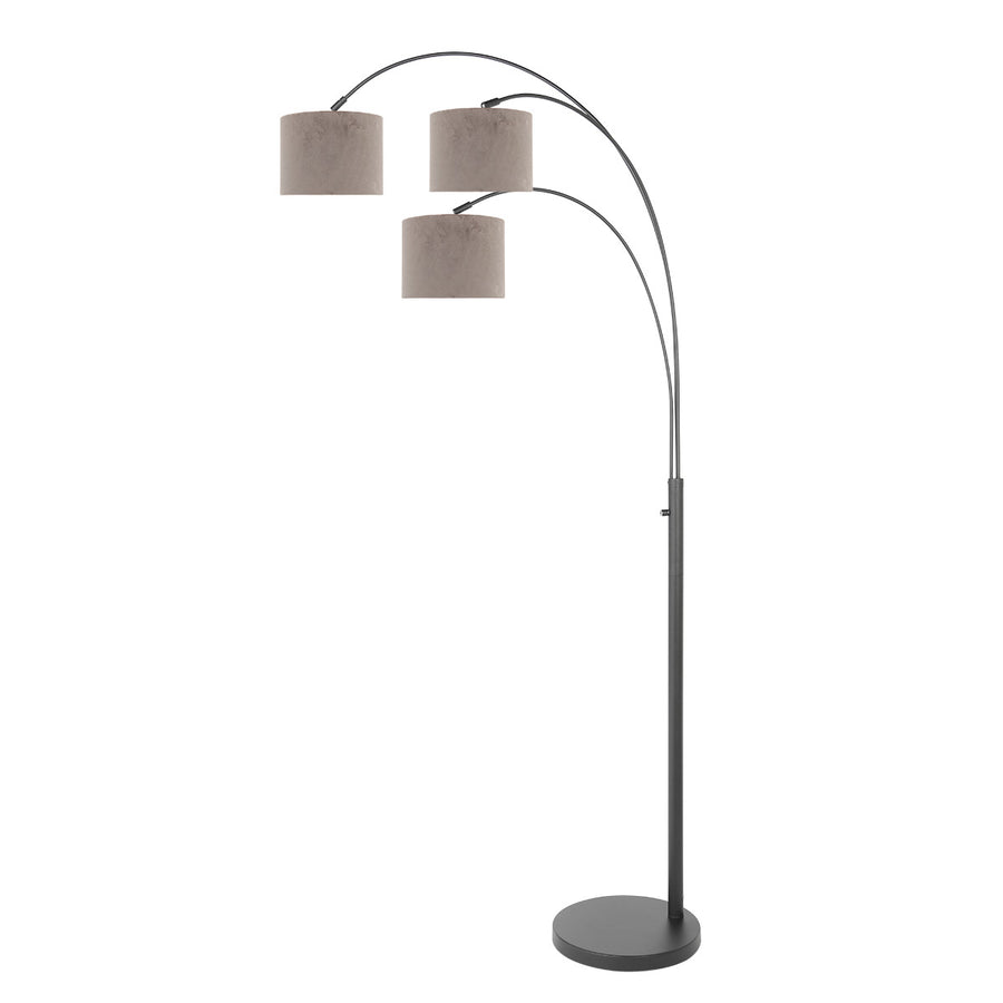 3-lichts vloerlamp sparkled light 3823zw met grijs velours kappen