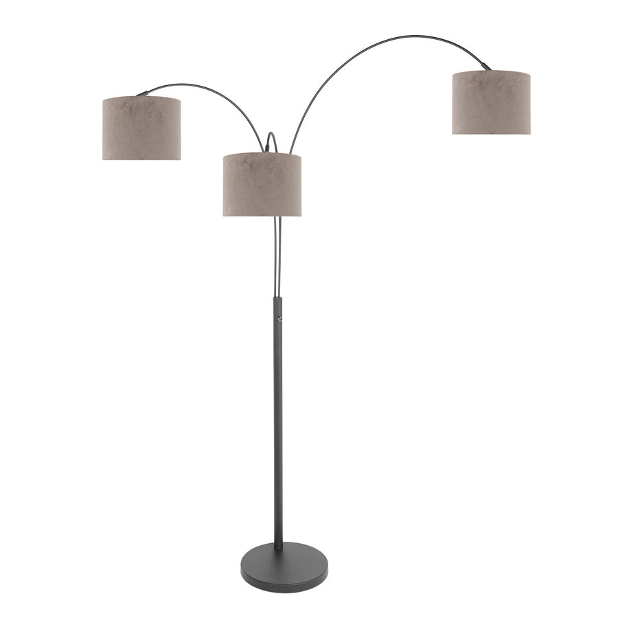 3-lichts vloerlamp sparkled light 3823zw met grijs velours kappen