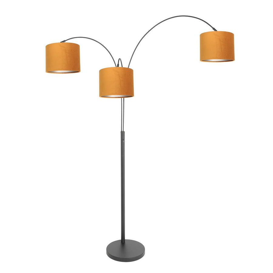 3 Lichts vloerlamp Sparkled Light 3824ZW met goudkleurige velours kappen