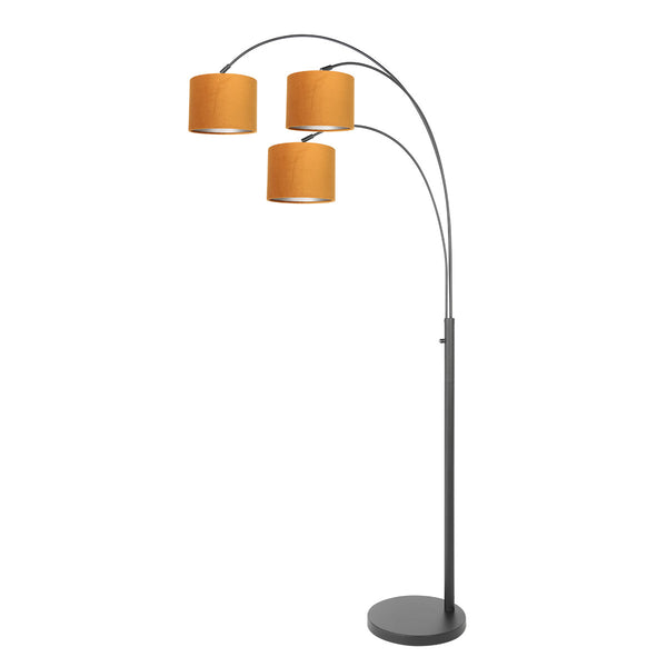 3 Lichts vloerlamp Sparkled Light 3824ZW met goudkleurige velours kappen