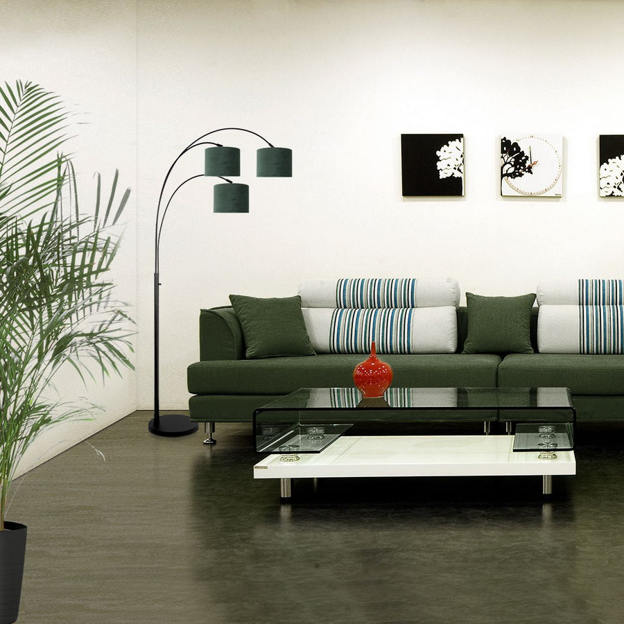 3 Lichts vloerlamp Sparkled Light 3827ZW met groen velours kappen