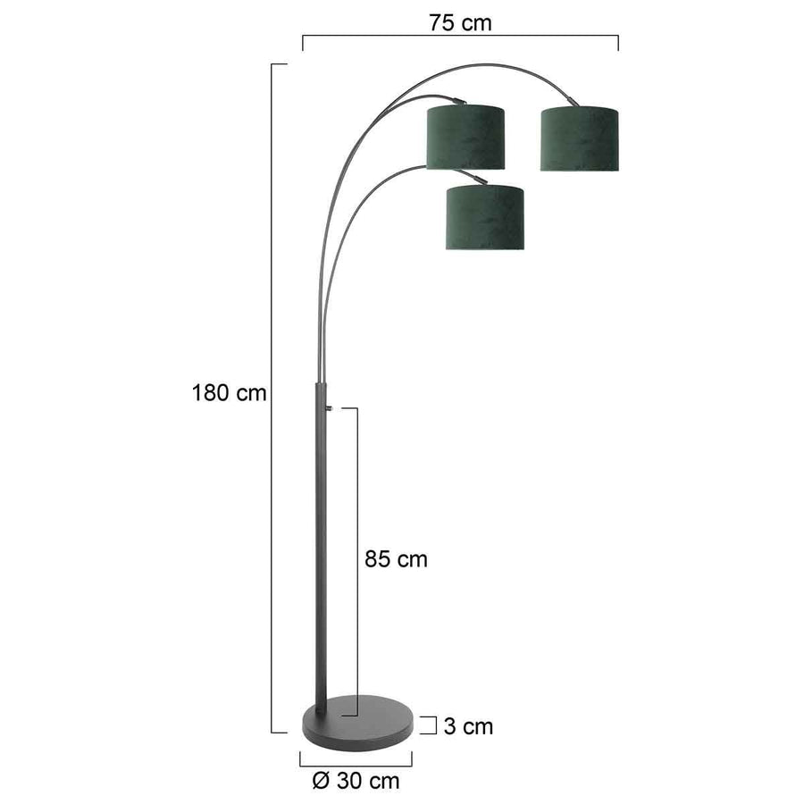3 Lichts vloerlamp Sparkled Light 3827ZW met groen velours kappen
