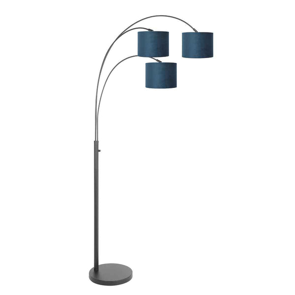 3-lichts vloerlamp sparkled light 3828zw met blauw velours kappen