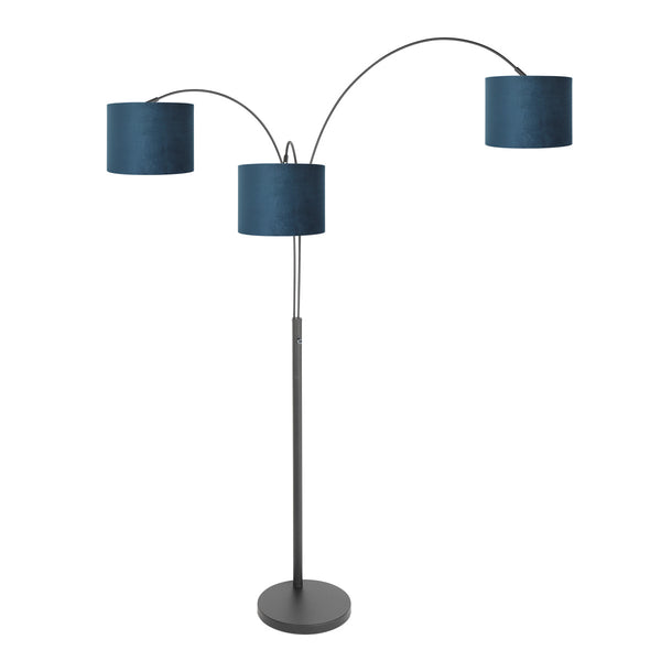 3-lichts vloerlamp sparkled light 3828zw met blauw velours kappen