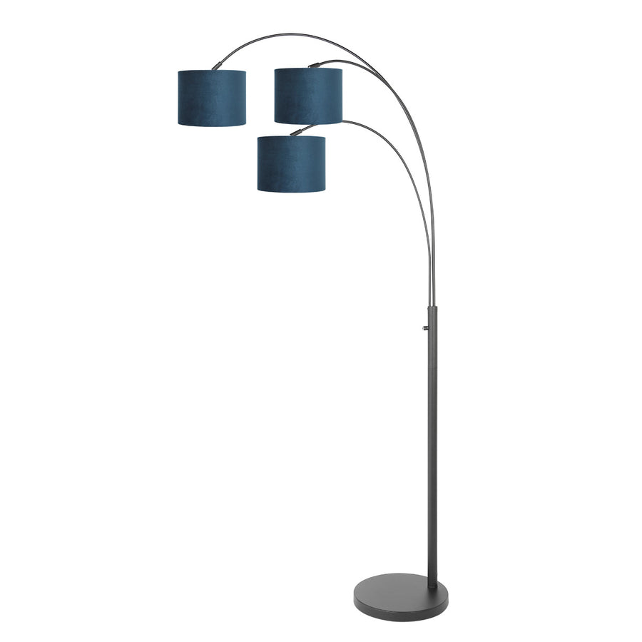 3-lichts vloerlamp sparkled light 3828zw met blauw velours kappen