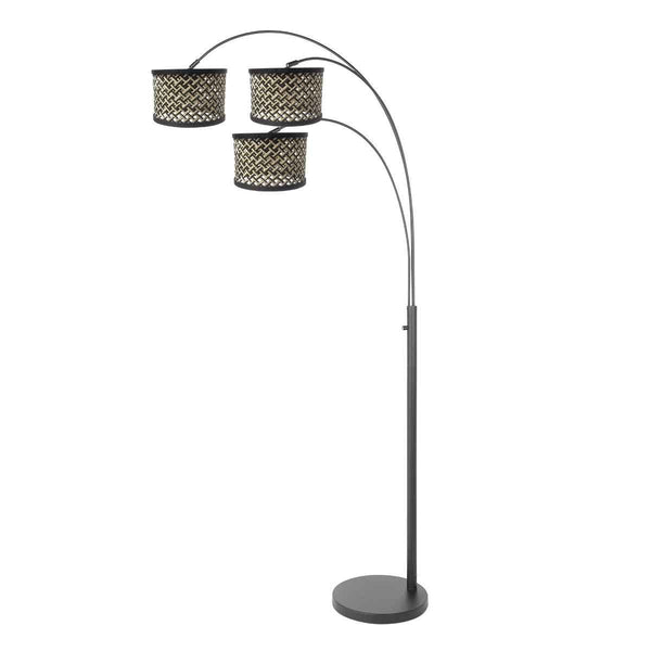 3 Lichts vloerlamp Sparkled Light 3829ZW met naturel / zwart bamboe kappen