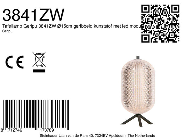 Tafellamp geripu 3841zw ø15cm geribbeld kunststof met led module