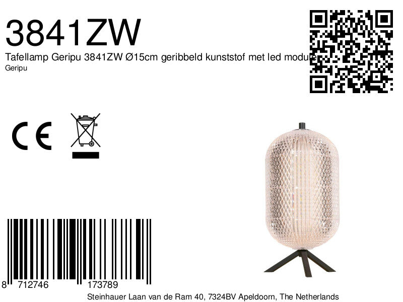 Tafellamp geripu 3841zw ø15cm geribbeld kunststof met led module