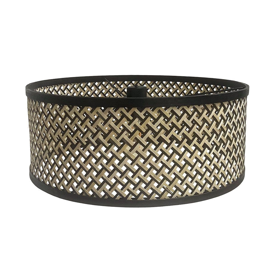 Zwarte staande lamp Stang 3845ZW met E27 fitting en naturel met zwart bamboe kap
