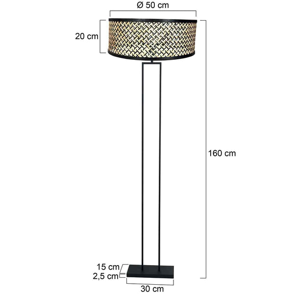 Zwarte staande lamp Stang 3845ZW met E27 fitting en naturel met zwart bamboe kap