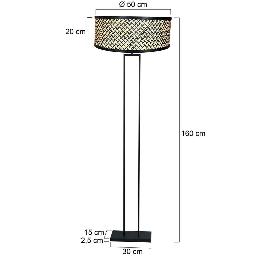 Zwarte staande lamp Stang 3845ZW met E27 fitting en naturel met zwart bamboe kap