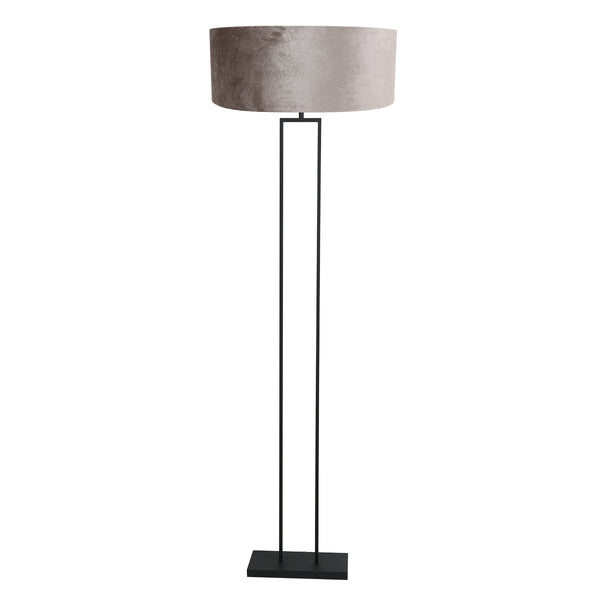 Zwarte vloerlamp stang 3847zw met grijs velours kap ø50