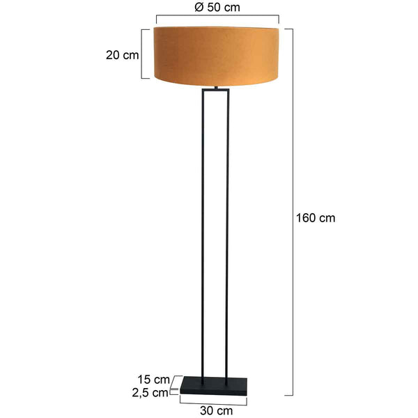 Zwarte vloerlamp stang 3848zw met goud velours kap ø50