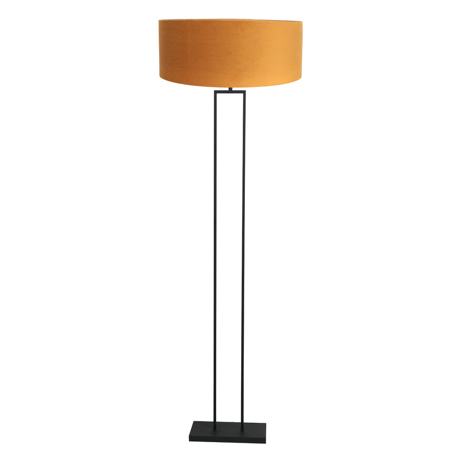 Zwarte vloerlamp stang 3848zw met goud velours kap ø50