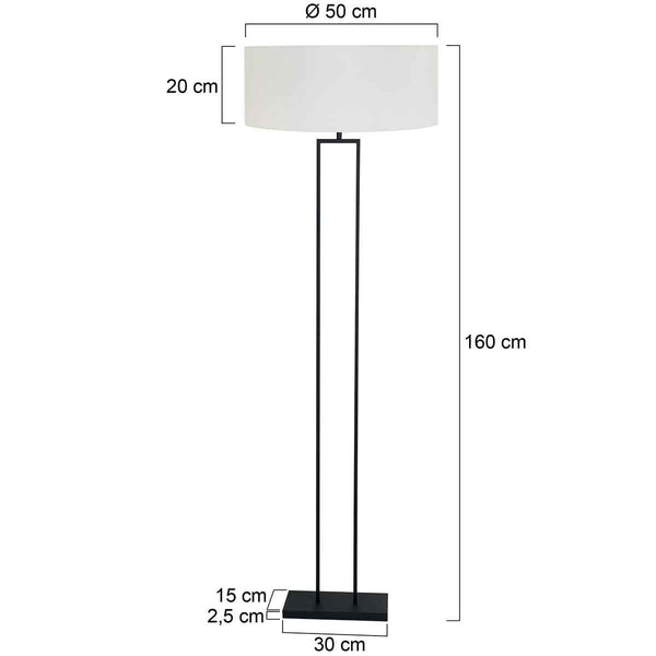 Zwarte staande lamp Stang 3851ZW met E27 fitting en wit grof linnen kap
