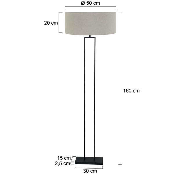 Zwarte staande lamp Stang 3852ZW met E27 fitting en grijs linnen kap