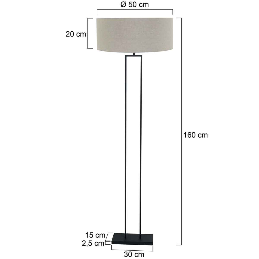 Zwarte staande lamp Stang 3852ZW met E27 fitting en grijs linnen kap