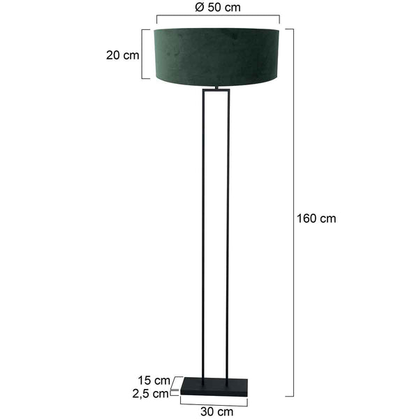 Zwarte vloerlamp stang 3853zw met groene velours kap ø50