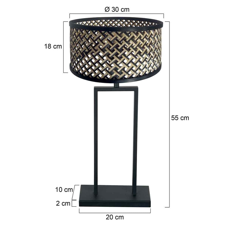 Zwarte tafellamp Stang 3856ZW met E27 fitting en naturel met zwarte bamboe kap