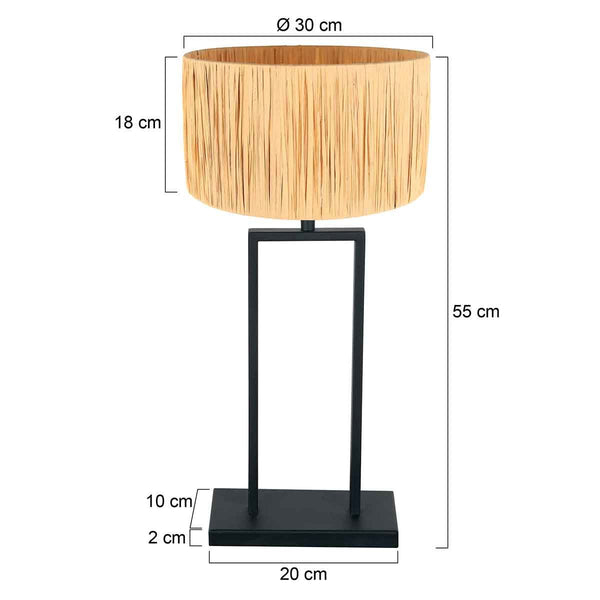 Zwarte tafellamp Stang 3857ZW met E27 fitting en naturel gras kap