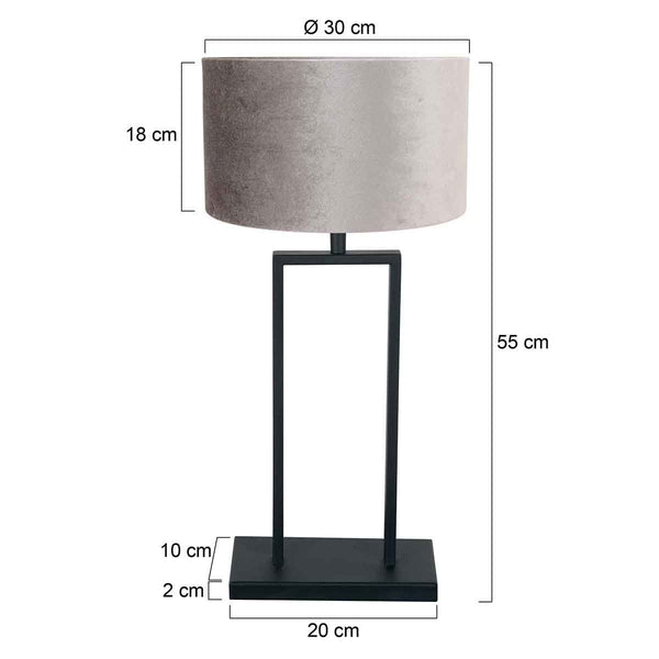 Zwarte tafellamp Stang 3858ZW met E27 fitting en grijs velours stoffen kap