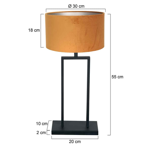 Zwarte tafellamp Stang 3859ZW met E27 fitting en goud velours stoffen kap