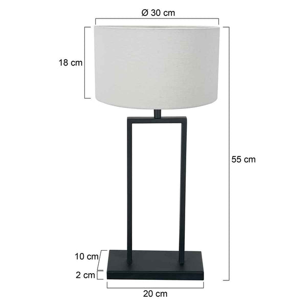 Zwarte tafellamp Stang 3860ZW met E27 fitting en wit grof linnen kap