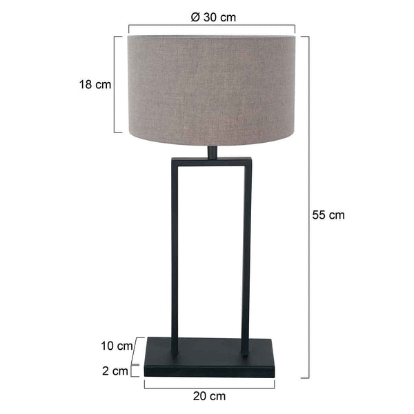 Zwarte tafellamp Stang 3861ZW met E27 fitting en grijs linnen kap