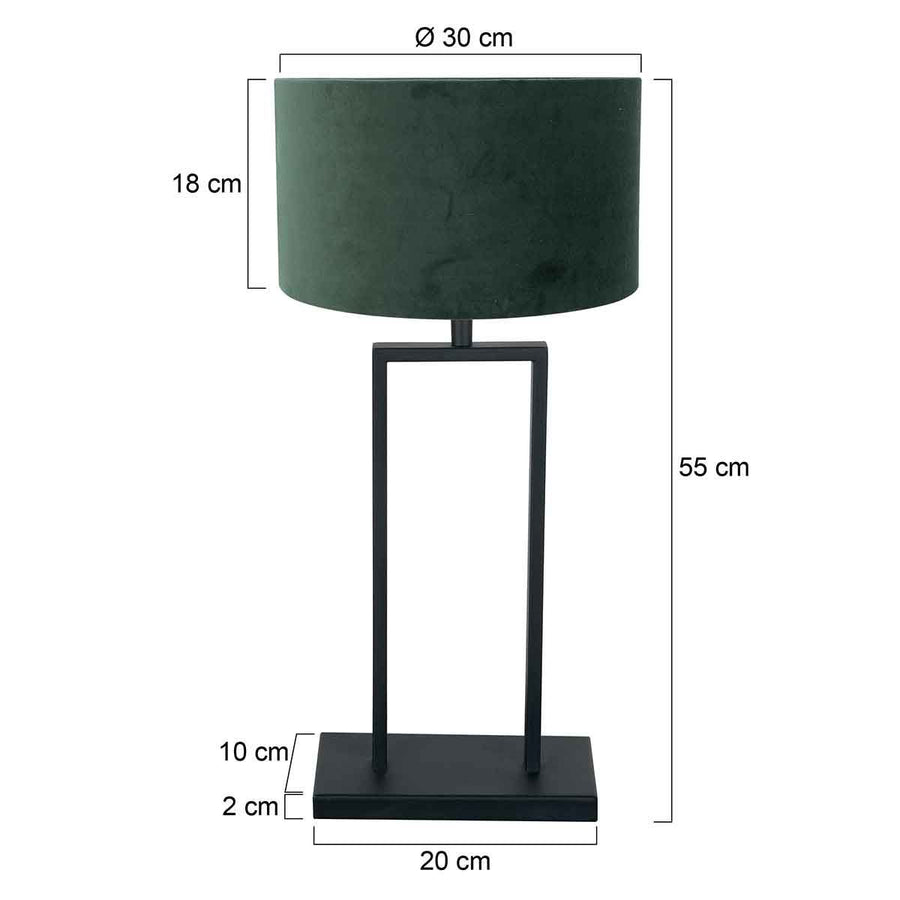 Zwarte tafellamp Stang 3862ZW met E27 fitting en groene velours stoffen kap
