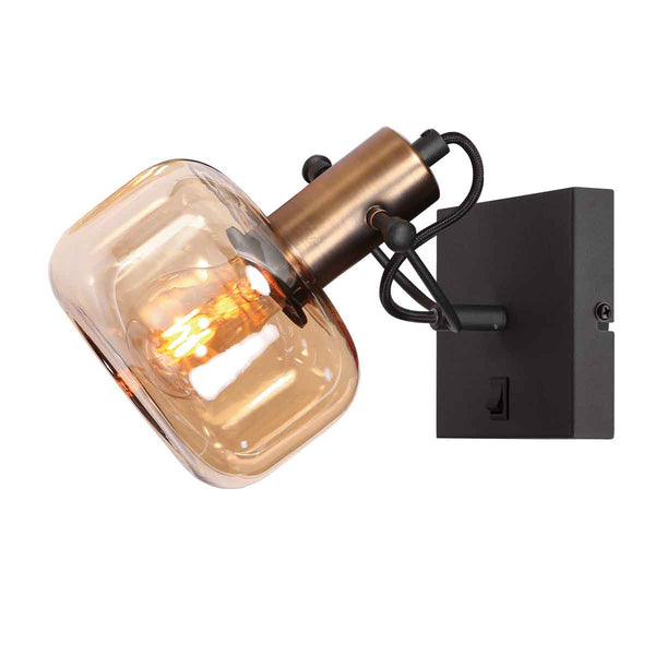 Wandlamp Glaslic 3864BR Brons met amber glas